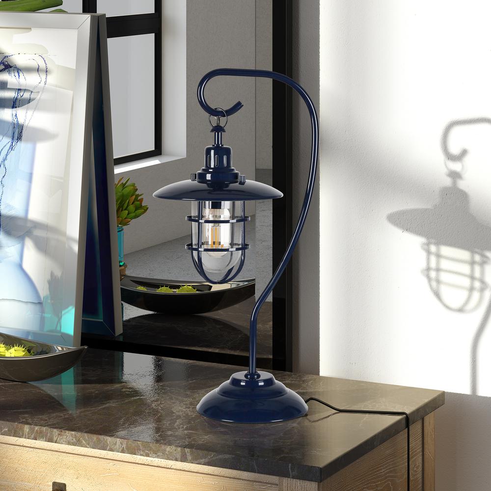 Bay 22" Tall Nautical Table Lamp with Glass/Metal Shade in Navy Blue/Clear. Picture 2