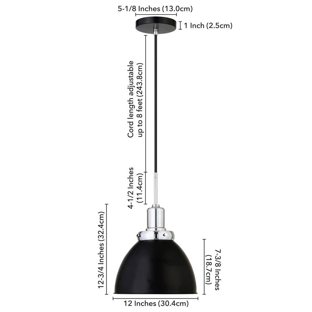 Madison 12" Wide Pendant with Metal Shade in Blackened Bronze/Polished Nickel/Blackened Bronze. Picture 5