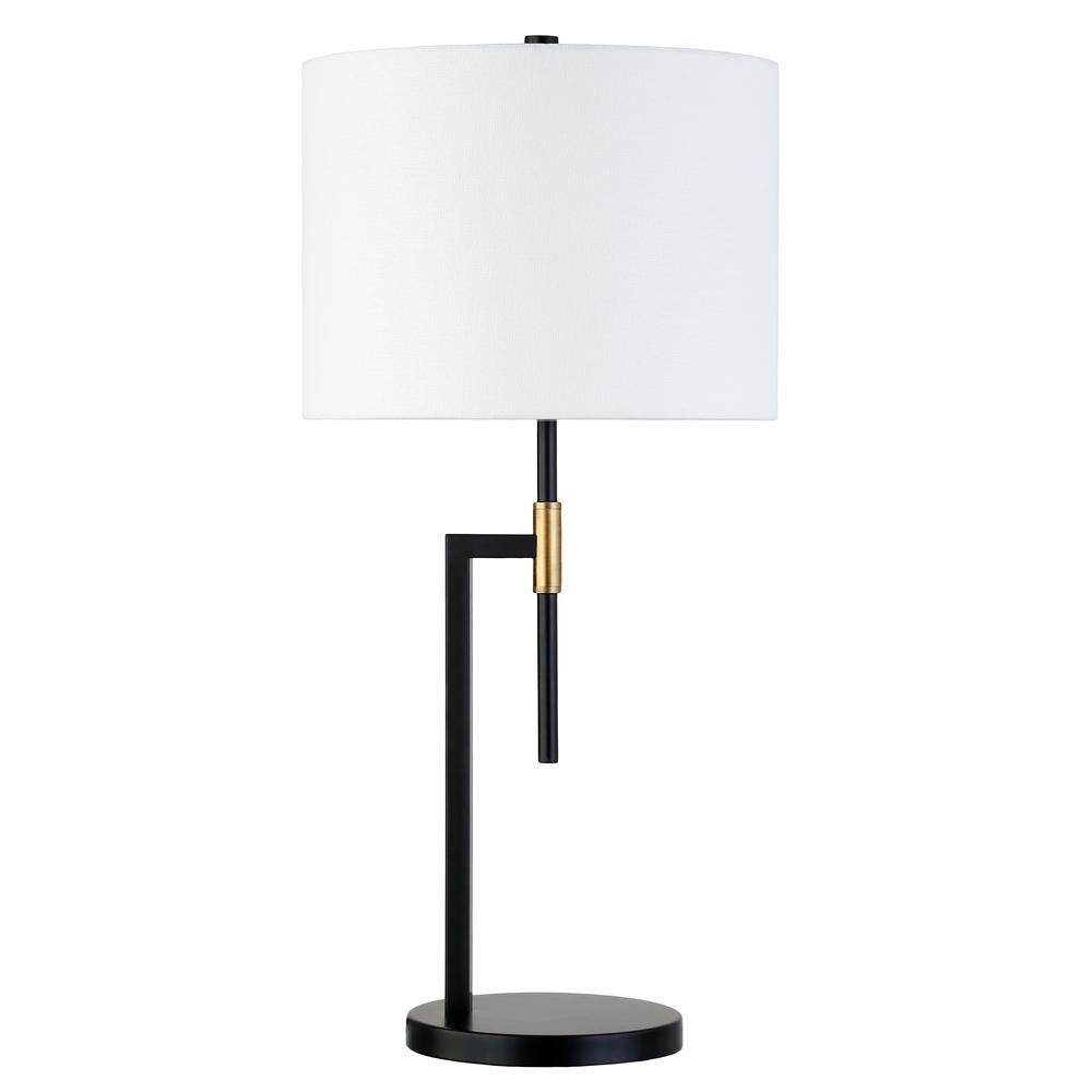 Nico 25" Tall Table Lamp with Fabric Shade in Matte Black/Brass. Picture 1