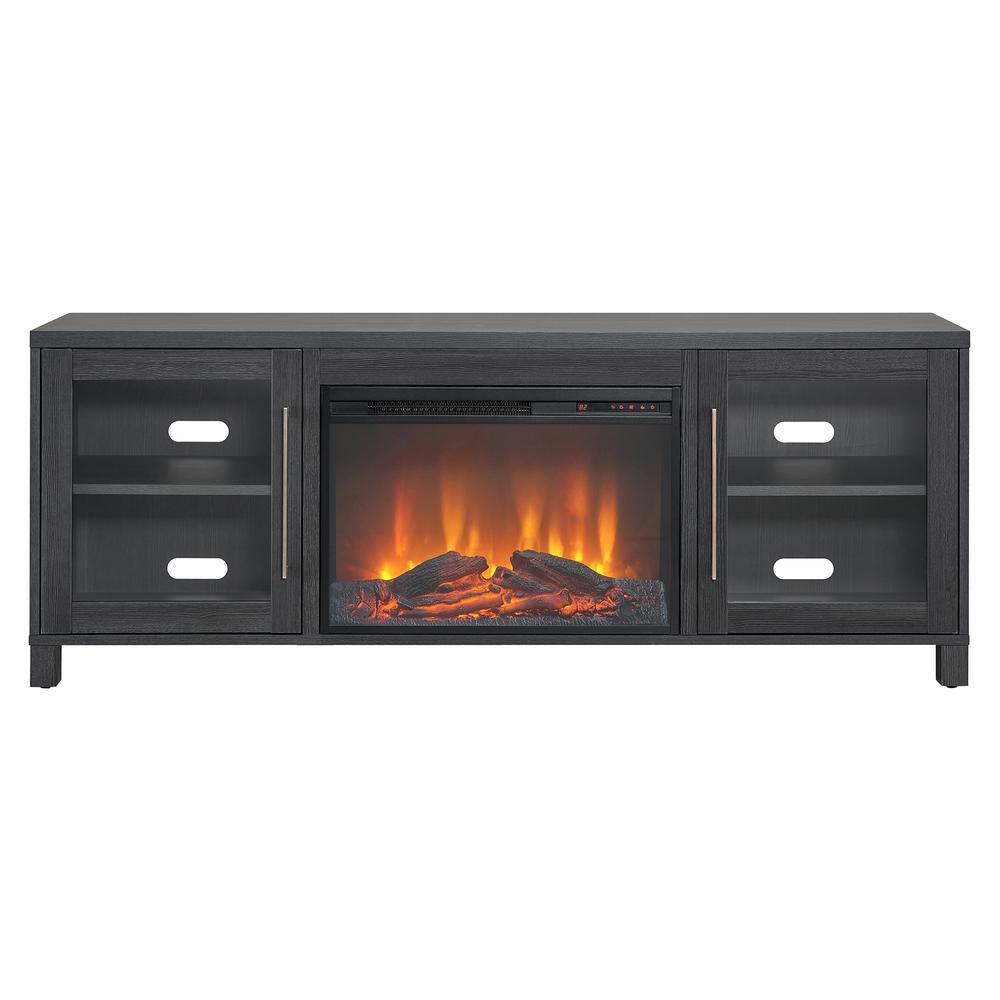 Quincy Rectangular TV Stand with 26 Log Fireplace for TV's up to 80" in Charcoal Gray. Picture 3