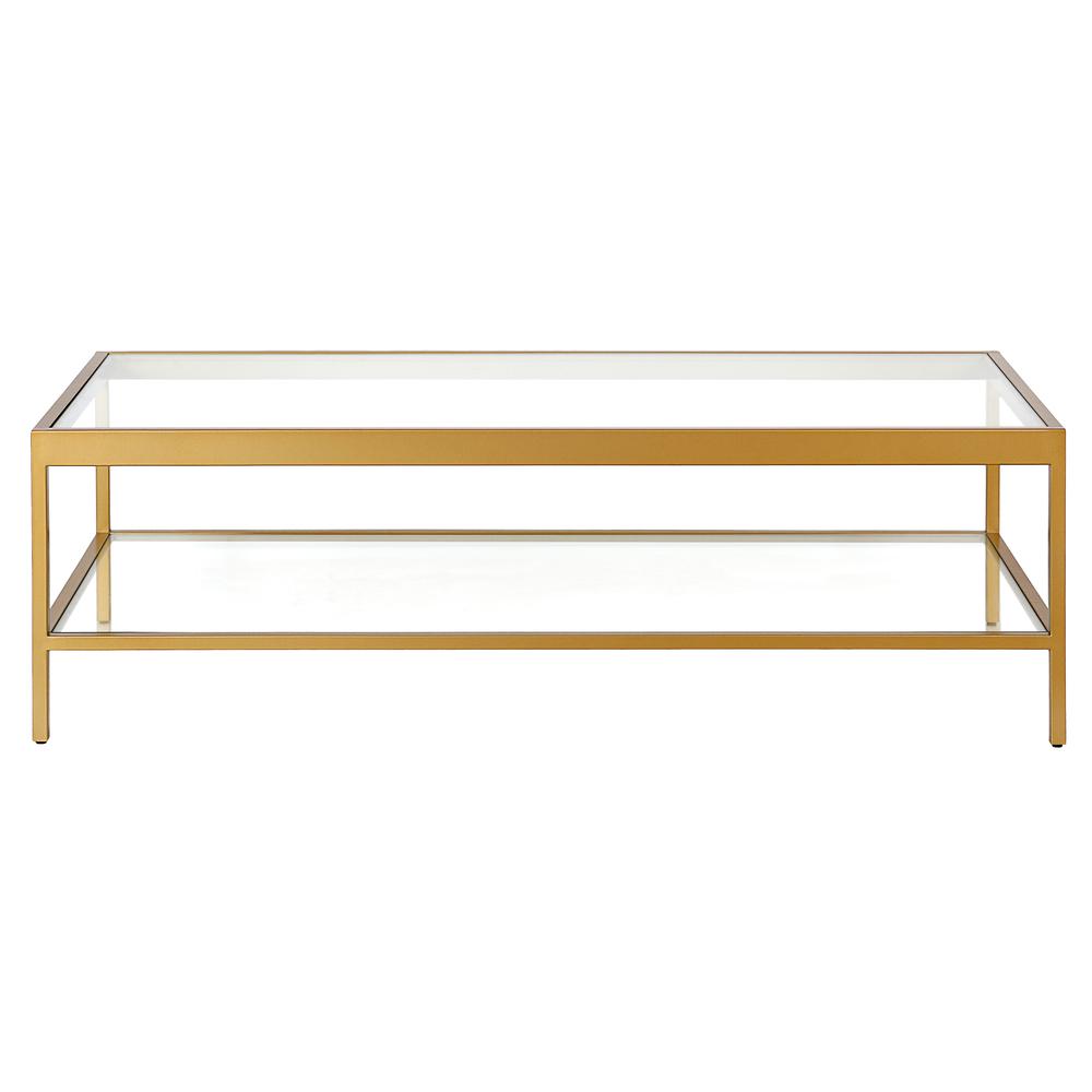 Alexis 54'' Wide Rectangular Coffee Table in Brass. Picture 3