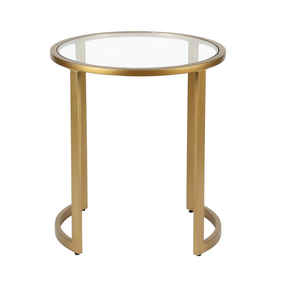 Mitera 20'' Wide Round Side Table in Brass. Picture 3