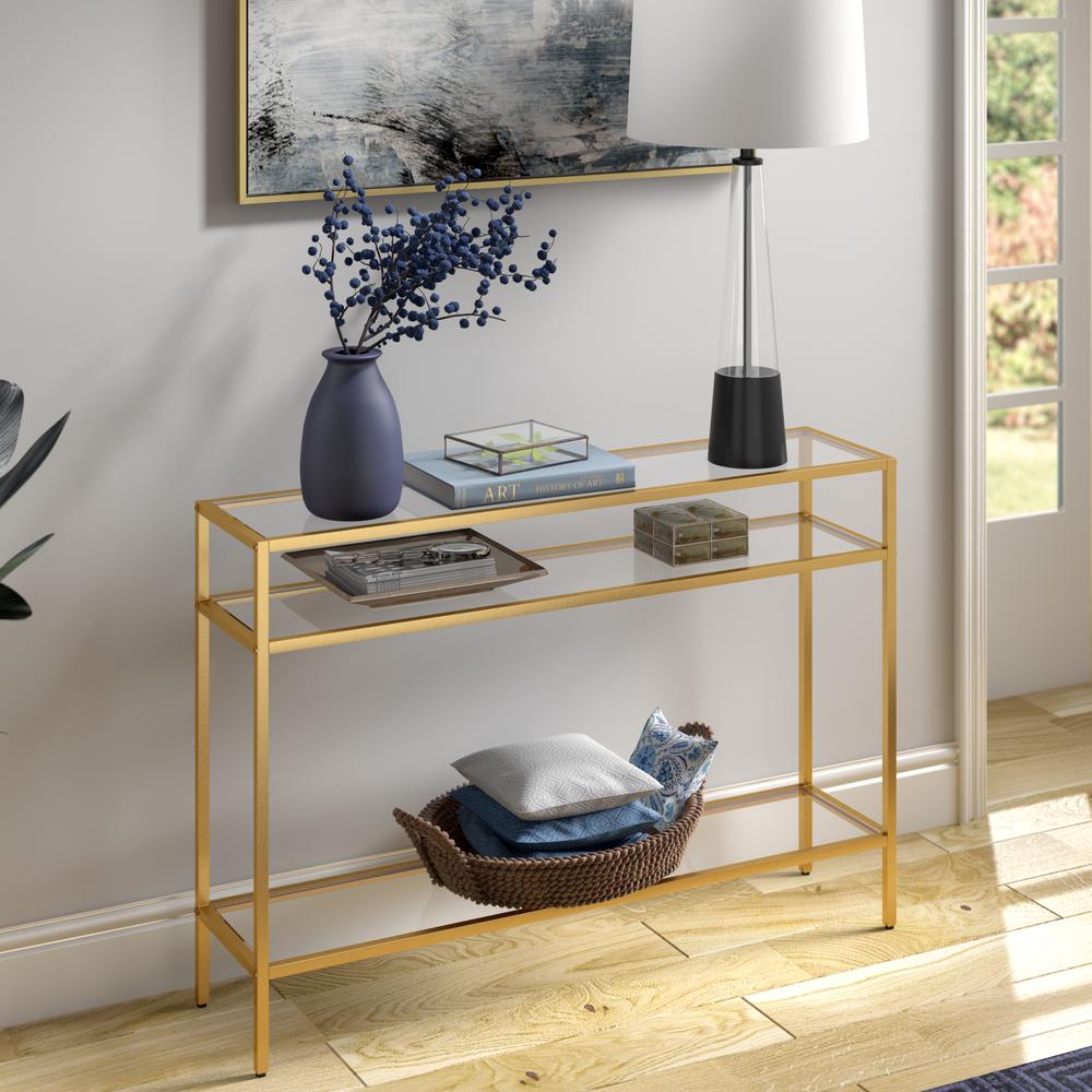 Siviline 42'' Wide Rectangular Console Table in Brass. Picture 2