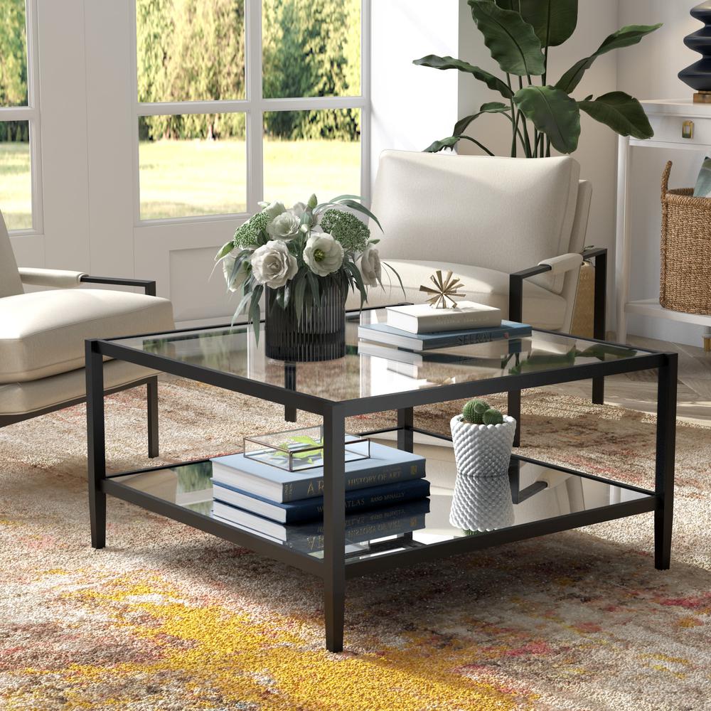 Hera 32'' Wide Square Coffee Table in Blackened Bronze. Picture 2