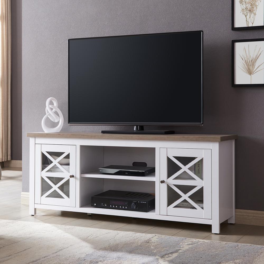 Colton Rectangular TV Stand for TV's up to 65" in White/Gray Oak. Picture 2