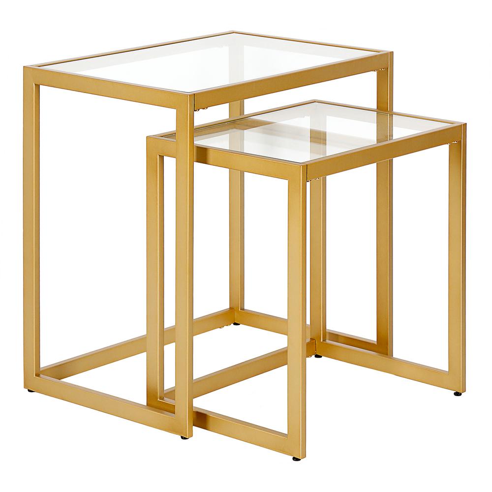 Rocco Rectangular Nested Side Table in Brass. Picture 1