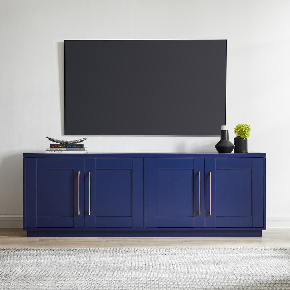 Tillman Rectangular TV Stand for TV's up to 75" in Dark Blue. Picture 2