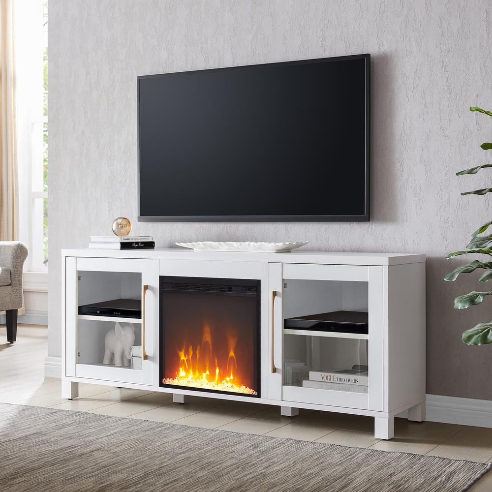Quincy Rectangular TV Stand with Crystal Fireplace for TV's up to 65" in White. Picture 2
