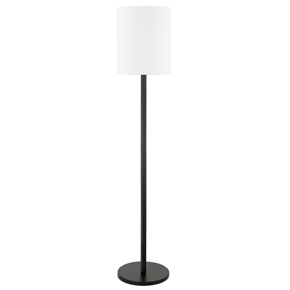 Braun Round Base Floor Lamp with Fabric Shade in Blackened Bronze/White. Picture 1