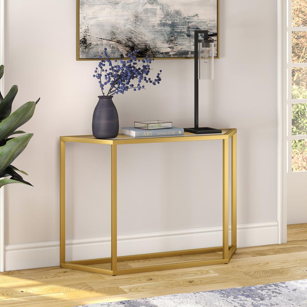 Levi 44'' Wide Trapezoid Console Table in Brass. Picture 2