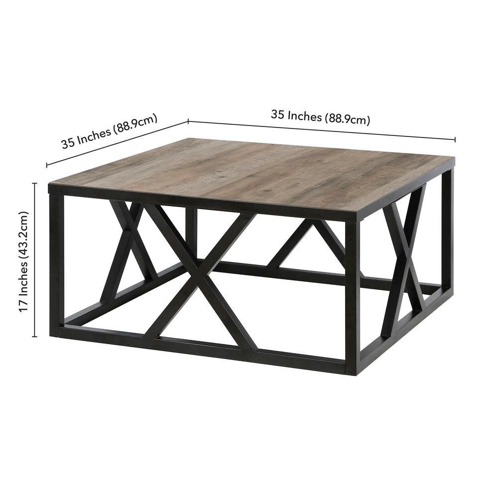 Jedrek 35'' Wide Square Coffee Table in Blackened Bronze/Gray Oak. Picture 5