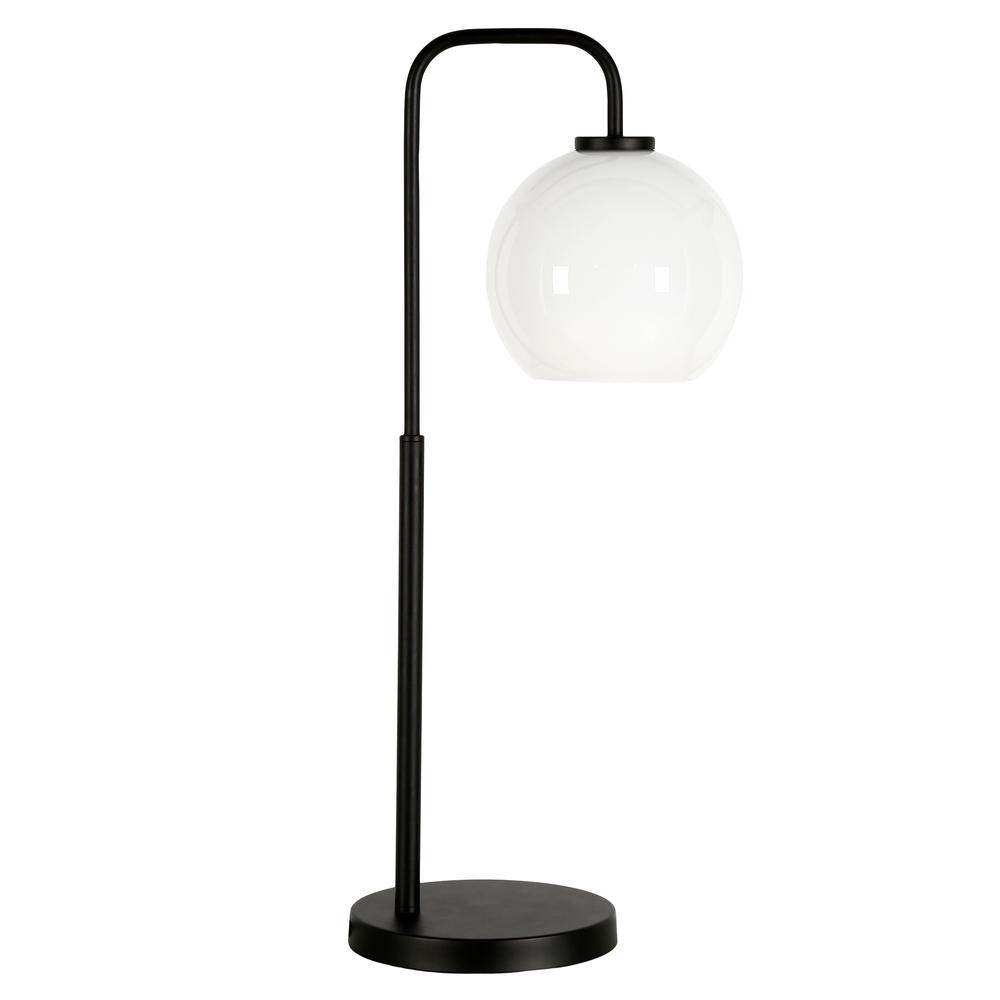 Harrison 27" Tall Arc Table Lamp with Glass Shade in Blackened Bronze/White Milk. Picture 1