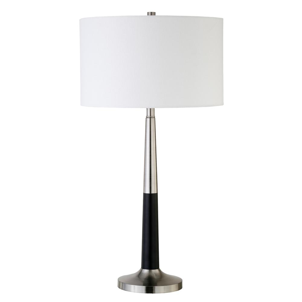 Lyon 29.75" Tall Two-Tone Table Lamp with Fabric Shade in Brushed Nickel/Matte Black/White. Picture 1