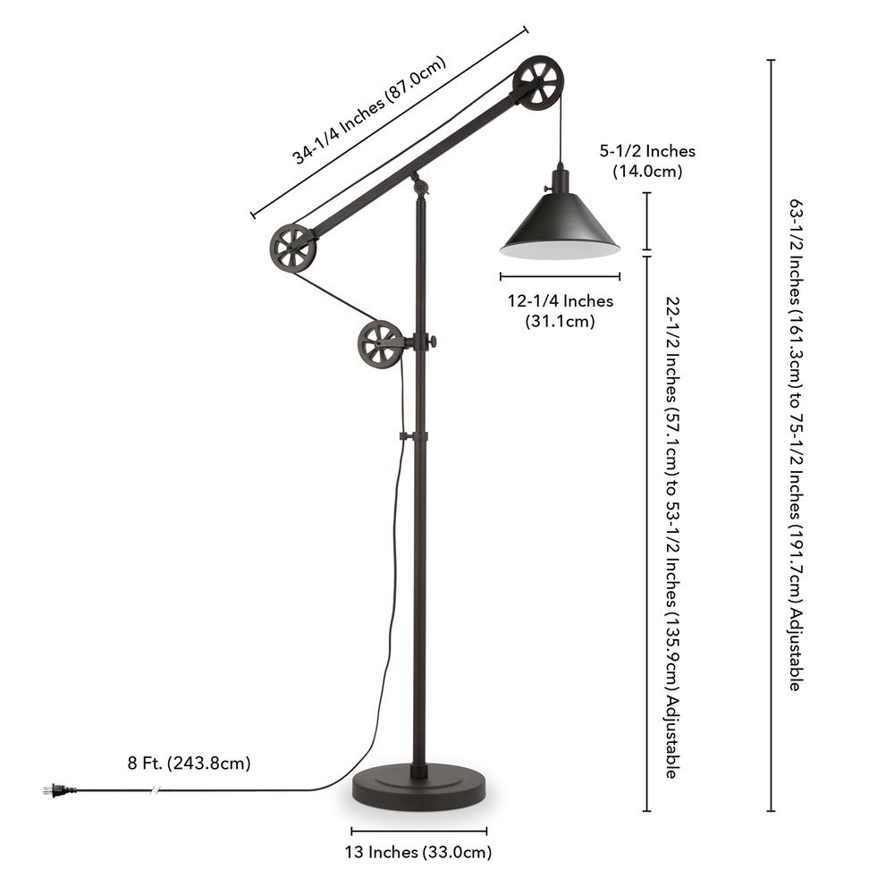 Descartes Pulley System Floor Lamp with Metal Shade in Blackened Bronze/Blackened Bronze. Picture 4