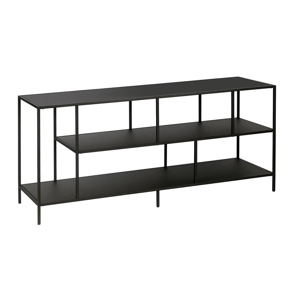 Winthrop Rectangular TV Stand with Metal Shelves for TV's up to 60" in Blackened Bronze. Picture 1