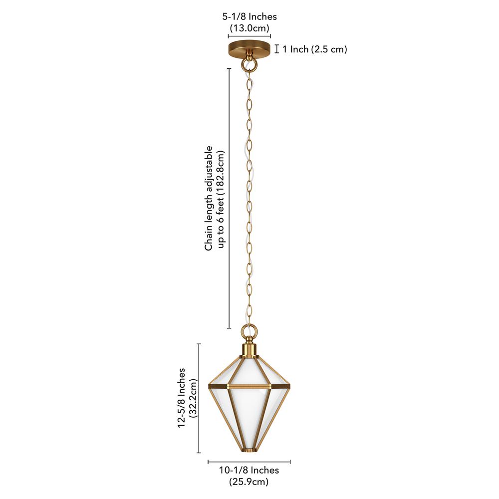 Adara 10" Wide Pendant with Glass Shade in Brushed Brass/White. Picture 4