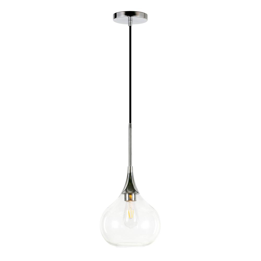 Ida 9.5" Wide Pendant with Glass Shade in Polished Nickel/Clear. Picture 1