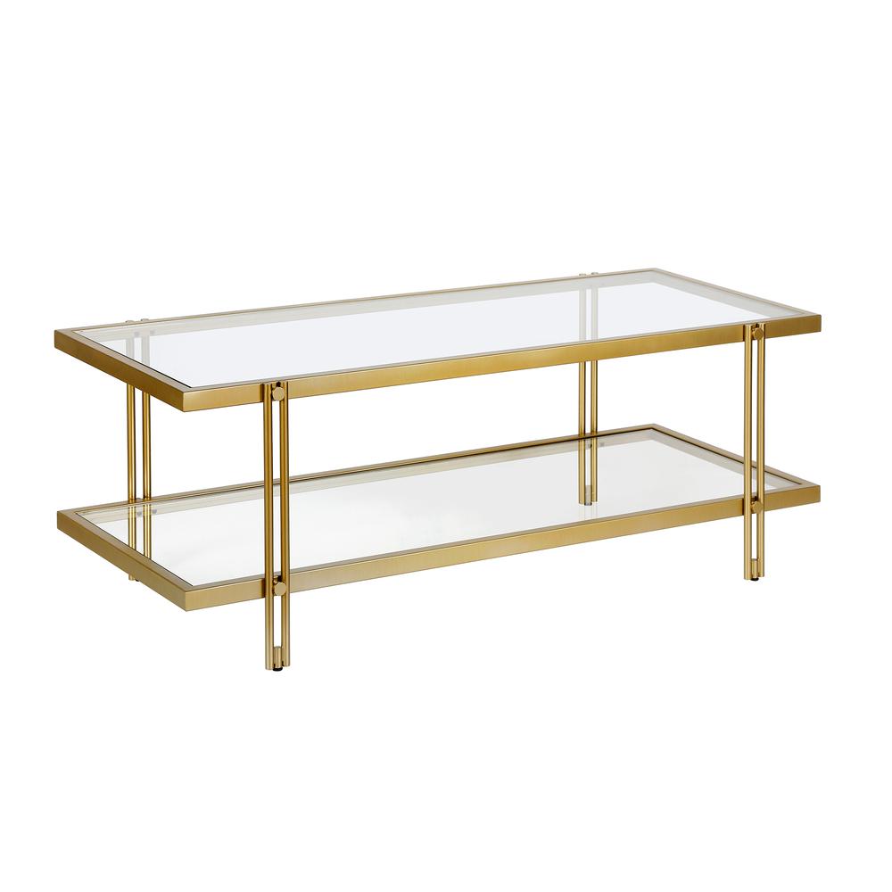 Inez 45'' Wide Rectangular Coffee Table in Brass. Picture 1