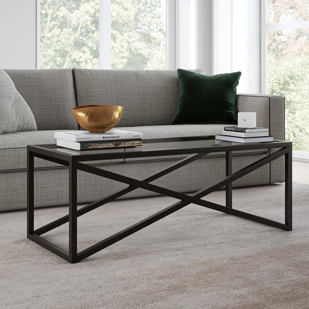 Calix 46'' Wide Rectangular Coffee Table in Blackened Bronze. Picture 2