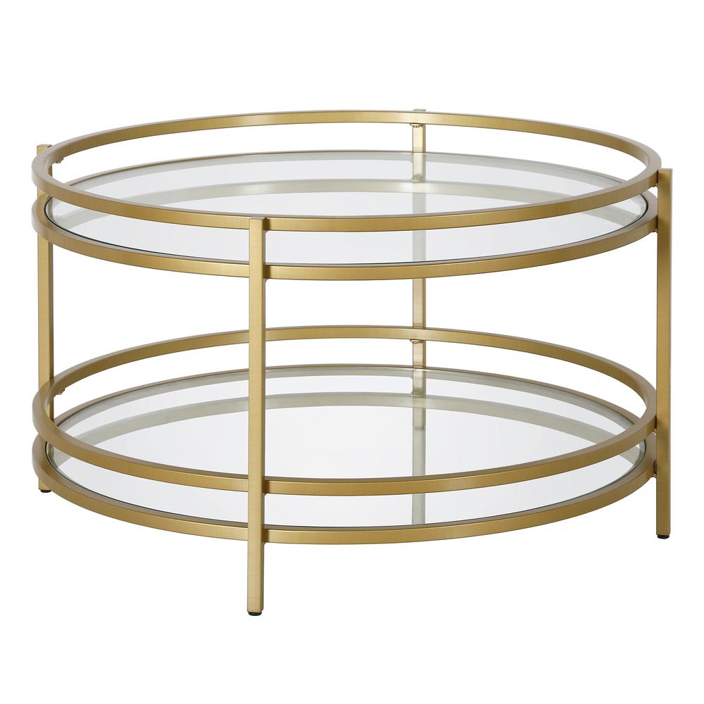 Robillard 32'' Wide Round Coffee Table in Brass. Picture 1