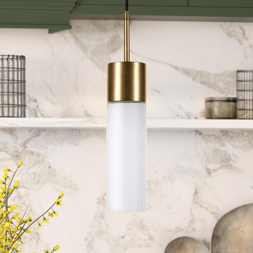 Lance 3.5" Wide Pendant with Glass Shade in Brass/White Milk. Picture 2