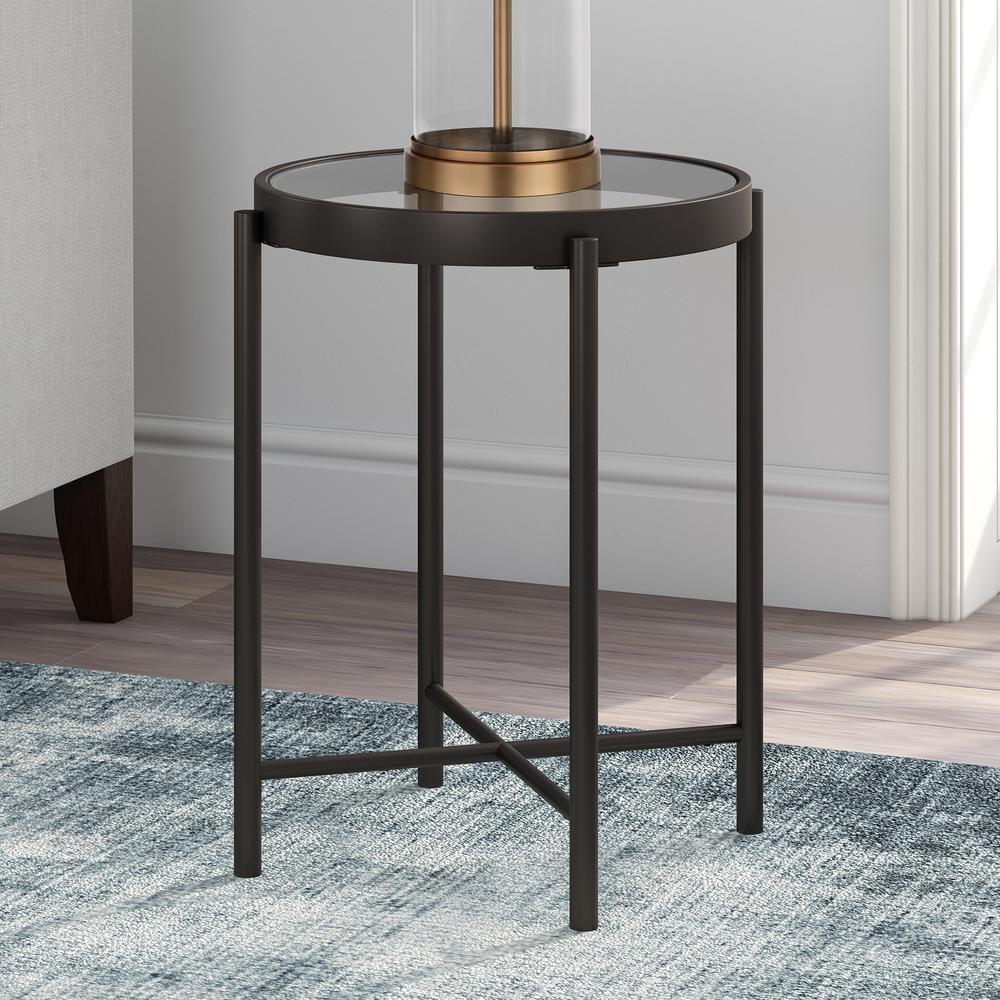 Duxbury 18'' Wide Round Side Table in Blackened Bronze. Picture 2