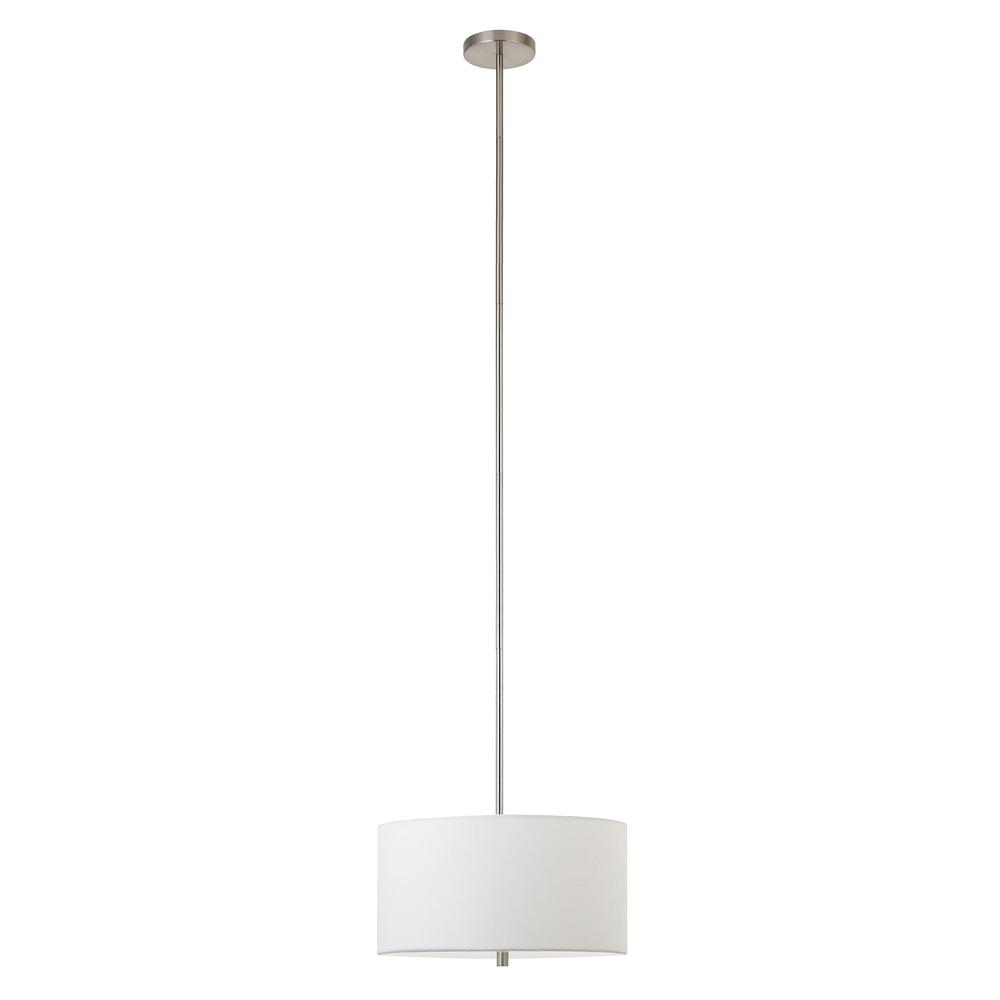 Ellis 16" Wide Pendant with Fabric Shade in Brushed Nickel /White. Picture 1