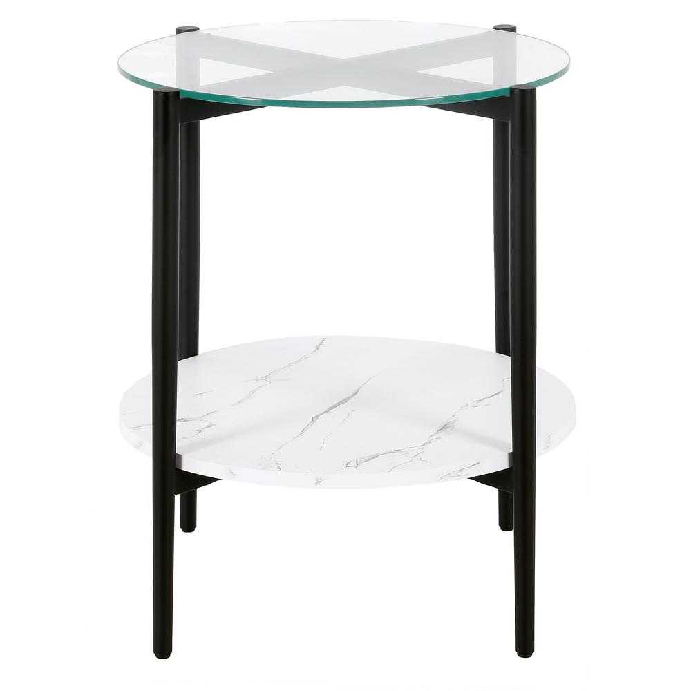 Otto 20'' Wide Round Side Table with Faux Marble Shelf in Blackened Bronze and Faux Marble. Picture 3