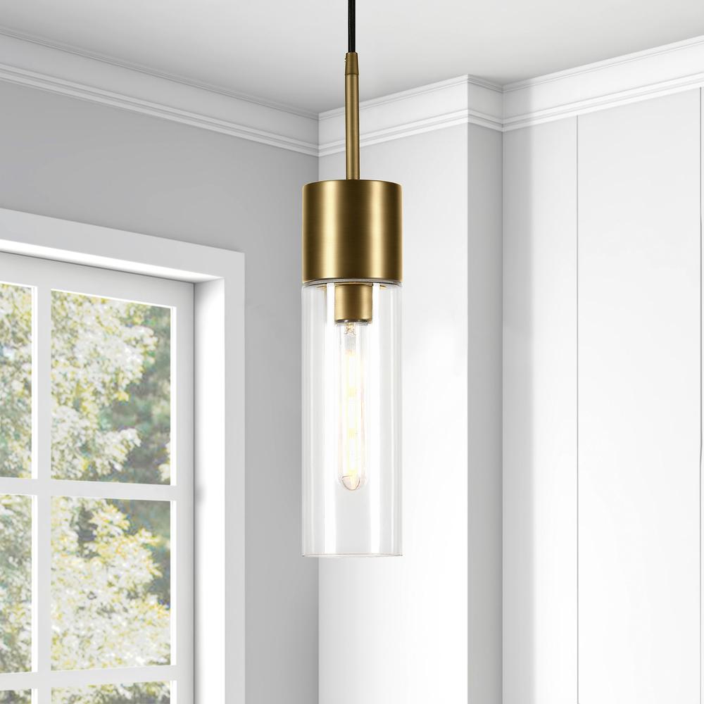 Lance 3.5" Wide Pendant with Glass Shade in Brass/Clear. Picture 4