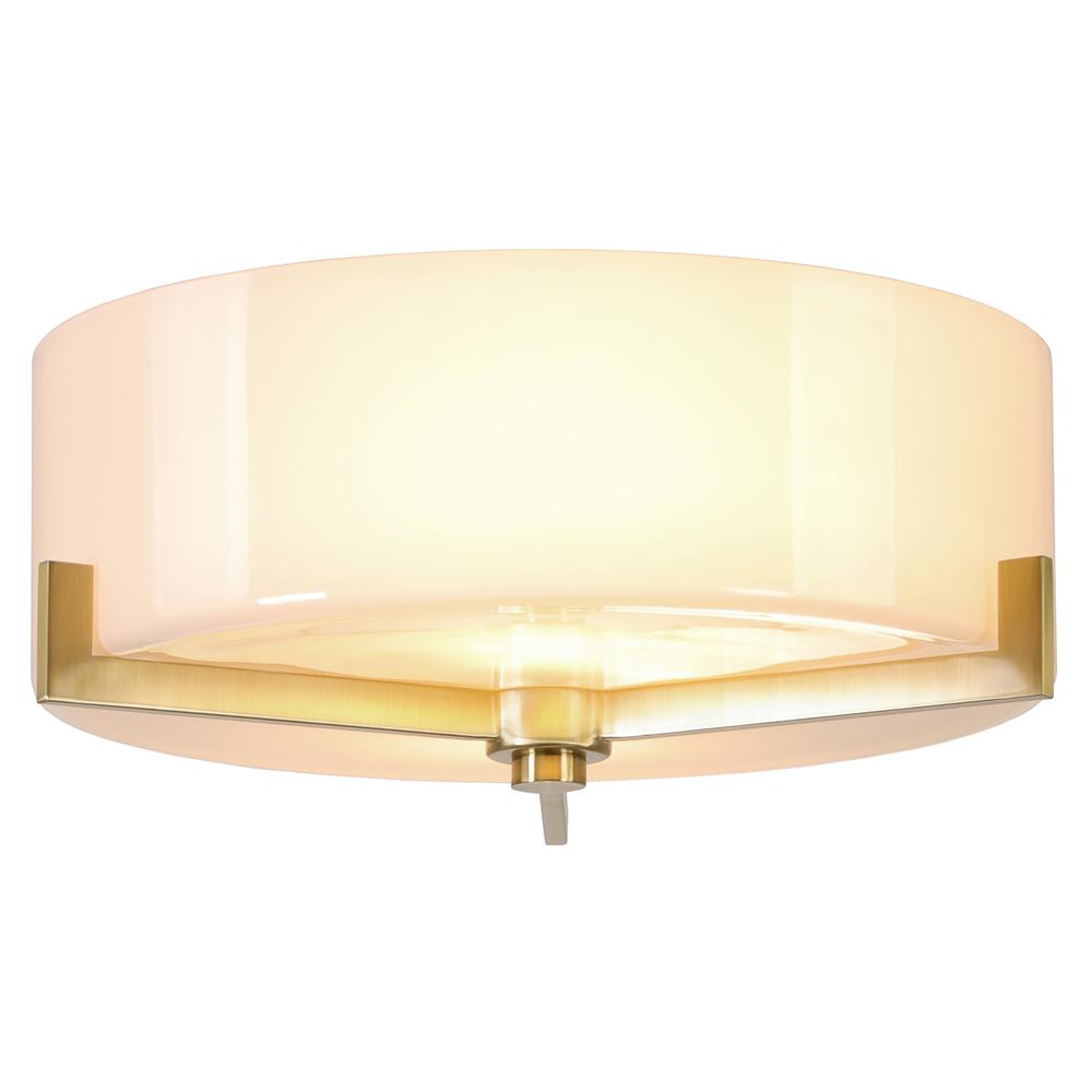Hamlin 17" Wide 2-Light Semi Flush Mount with Glass Shade in Brushed Brass/White. Picture 3