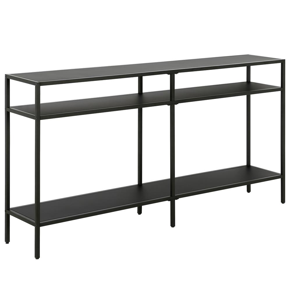 Sivil 55'' Wide Rectangular Console Table with Metal Shelves in Blackened Bronze. Picture 1