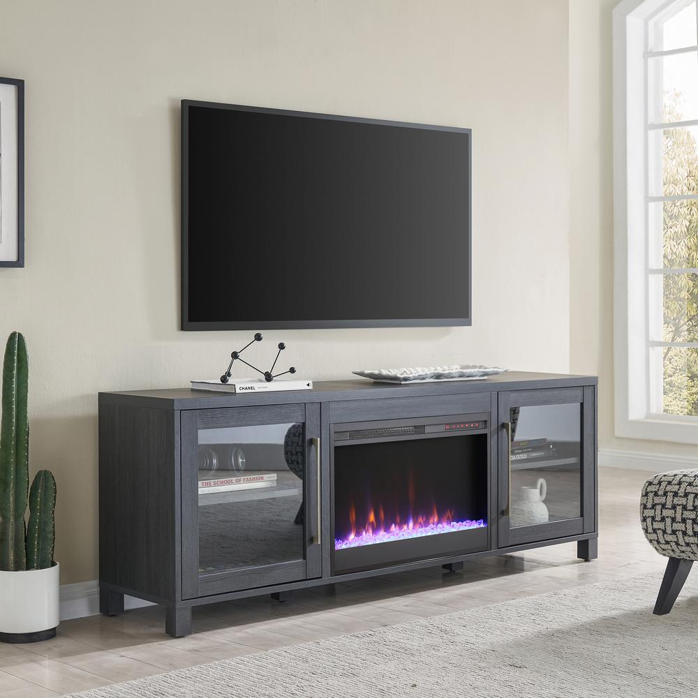 Quincy Rectangular TV Stand with 26" Crystal Fireplace for TV's up to 80" in Charcoal Gray. Picture 2