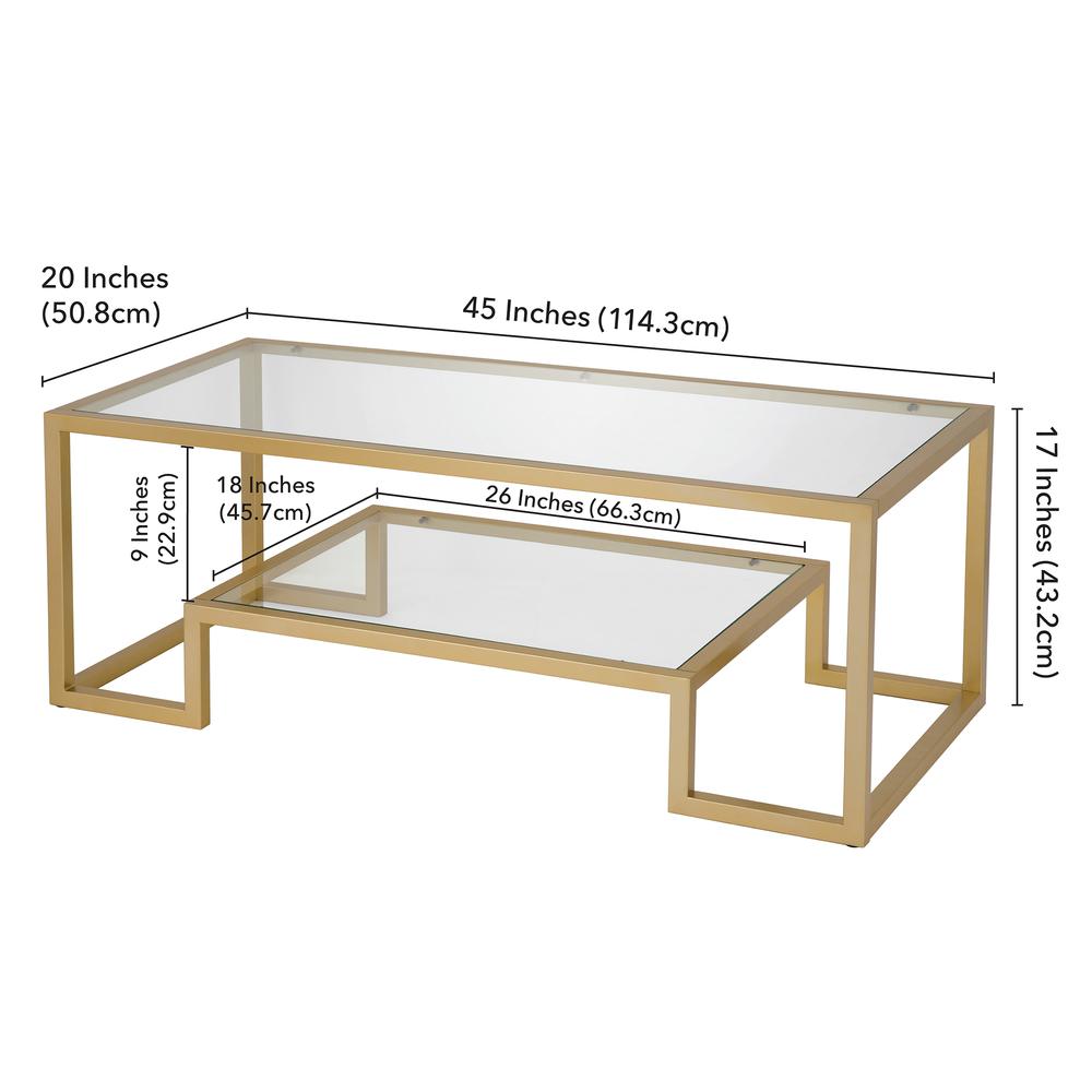 Athena 45'' Wide Rectangular Coffee Table in Brass. Picture 5