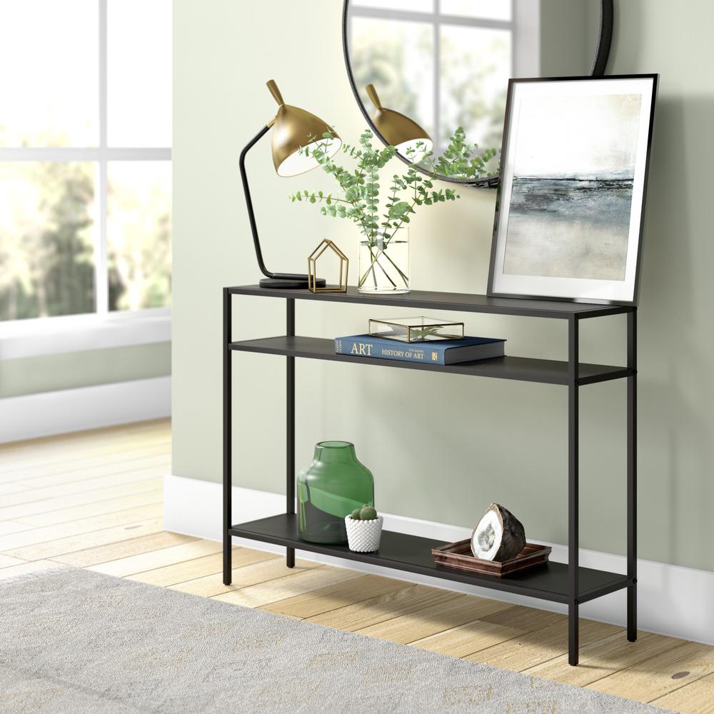 Ricardo 42'' Wide Rectangular Console Table with Metal Shelves in Blackened Bronze. Picture 4