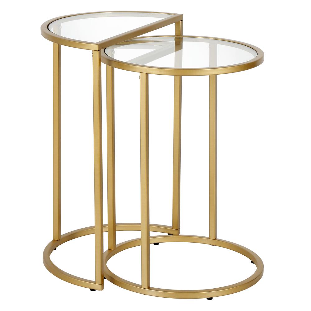 Luna Round & Demilune Nested Side Table in Brass. Picture 1