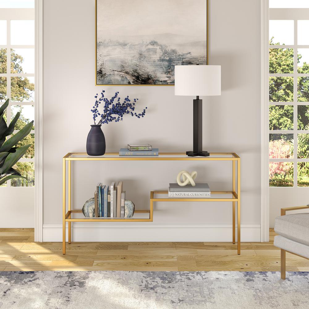 Lovett 55'' Wide Rectangular Console Table in Brass. Picture 4