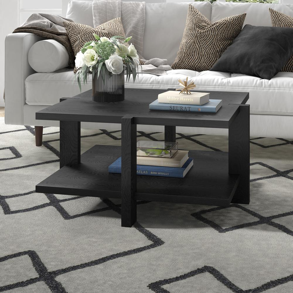 Ingrid 35" Wide Square Coffee Table in Black Melamine. Picture 2