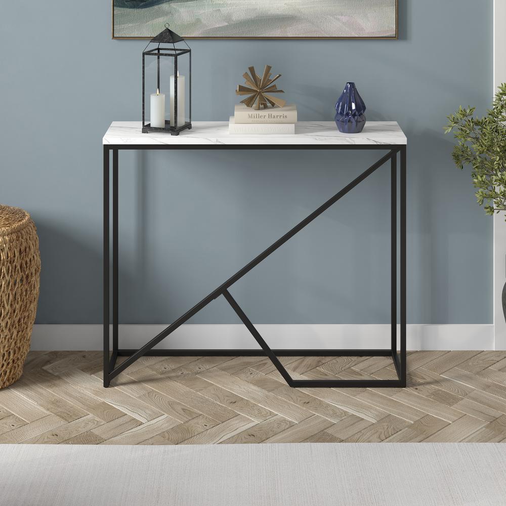 Stella 36" Wide Console Table with Faux Marble Top in Blackened Bronze. Picture 4
