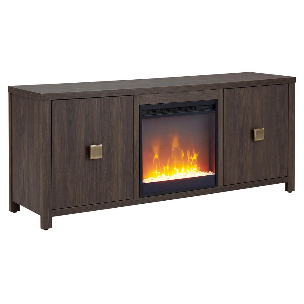 Juniper Rectangular TV Stand with Crystal Fireplace for TV's up to 65" in Alder Brown. Picture 1