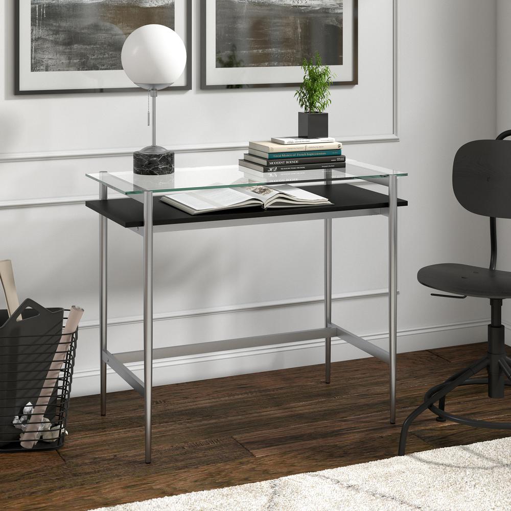 Eaton 36'' Wide Rectangular Desk in Silver/Black Woodgrain. Picture 2