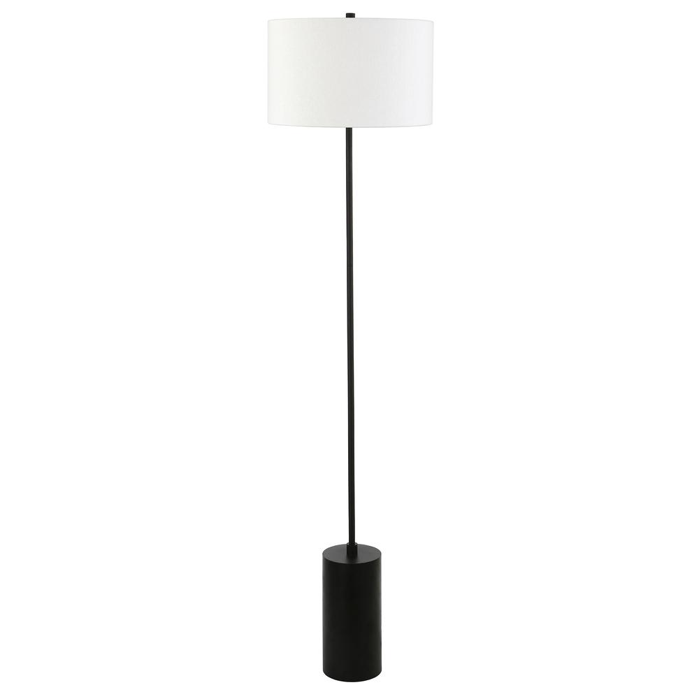 Somerset 64" Tall Floor Lamp with Fabric Shade in Blackened Bronze/White. Picture 1