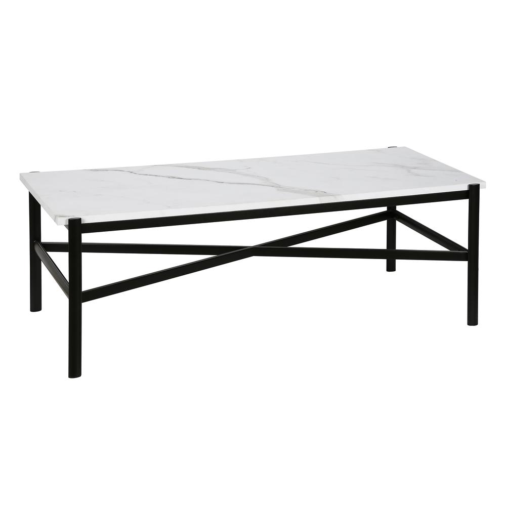 Braxton 46'' Wide Rectangular Coffee Table with Faux Marble Top in Blackened Bronze. Picture 1