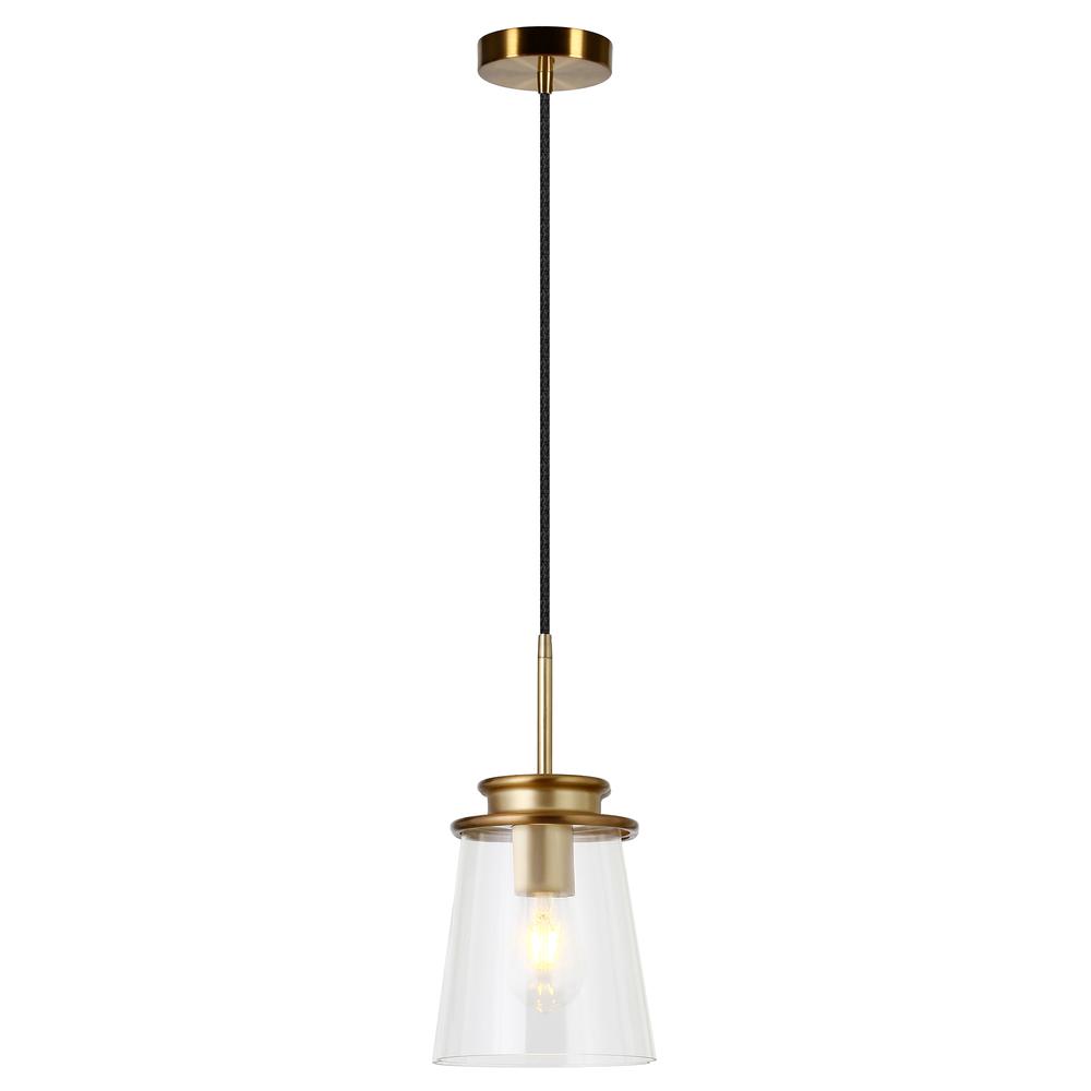 Elwood 7.12" Wide Pendant with Glass Shade in Brass/Clear. Picture 3