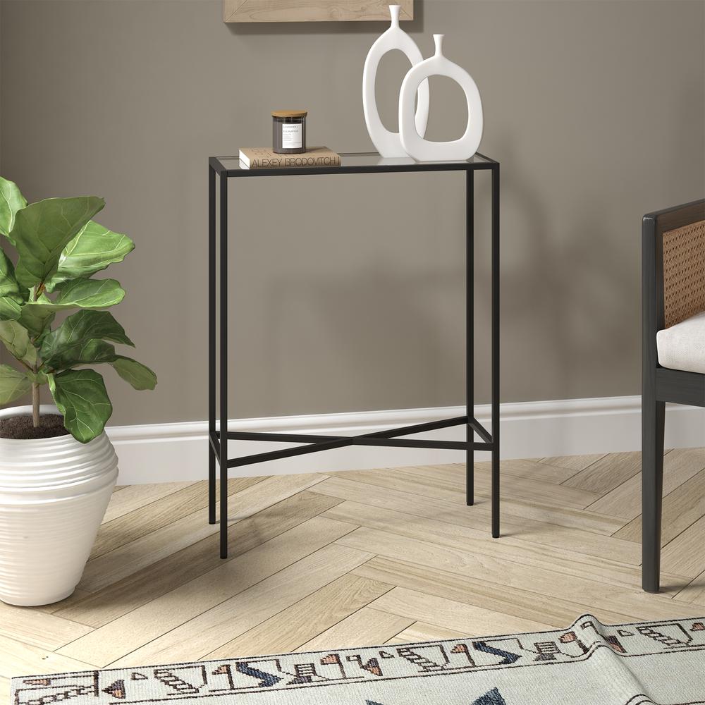 Henley 22'' Wide Rectangular Console Table with Glass Top in Blackened Bronze. Picture 2