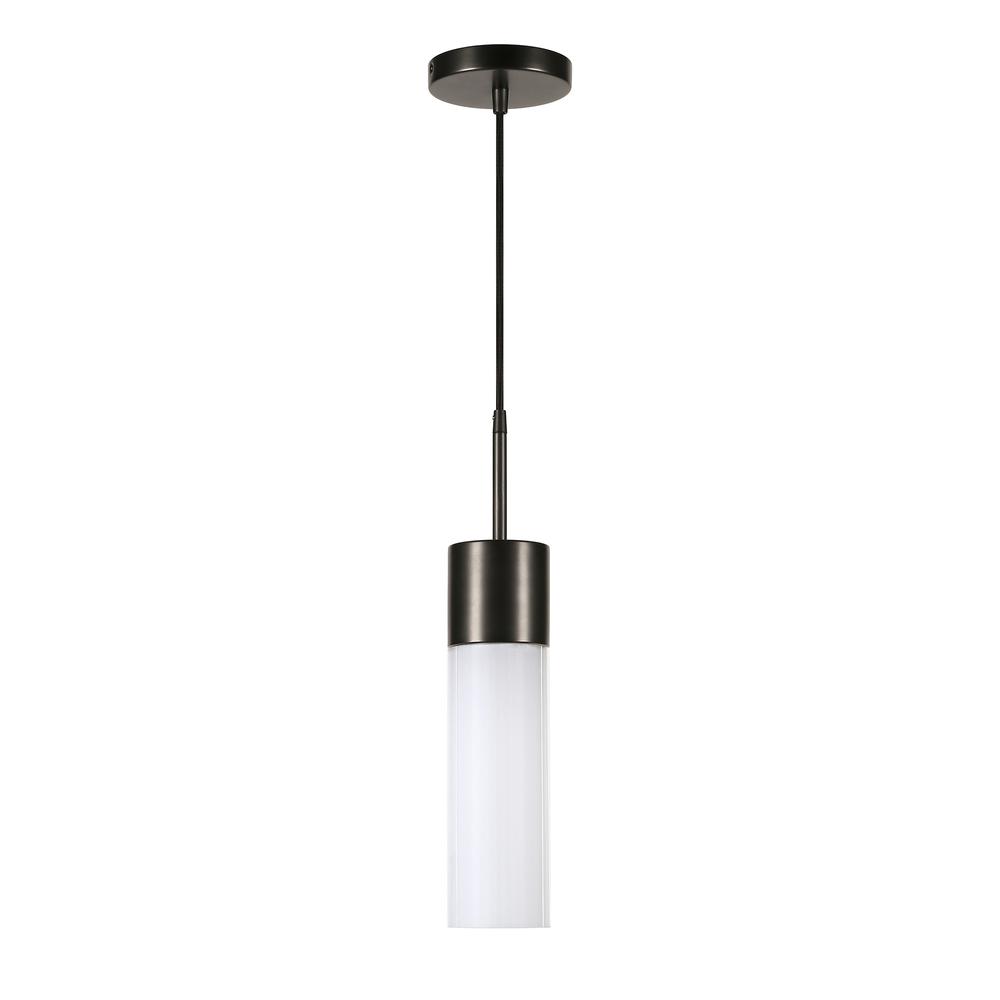 Lance 3.5" Wide Pendant with Glass Shade in Blackened Bronze/White Milk. Picture 1
