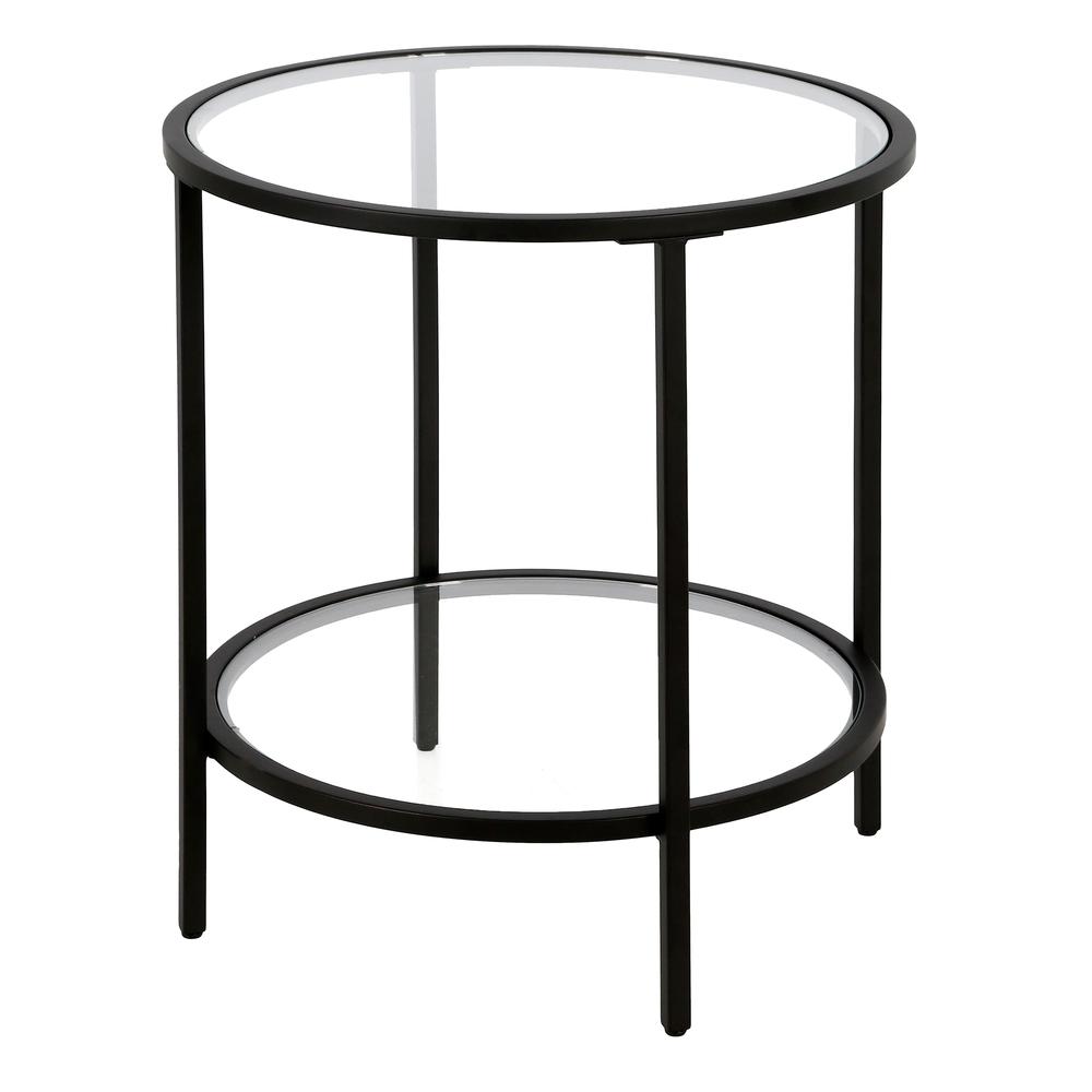 Sivil 20'' Wide Round Side Table with Glass Shelf in Blackened Bronze. Picture 1