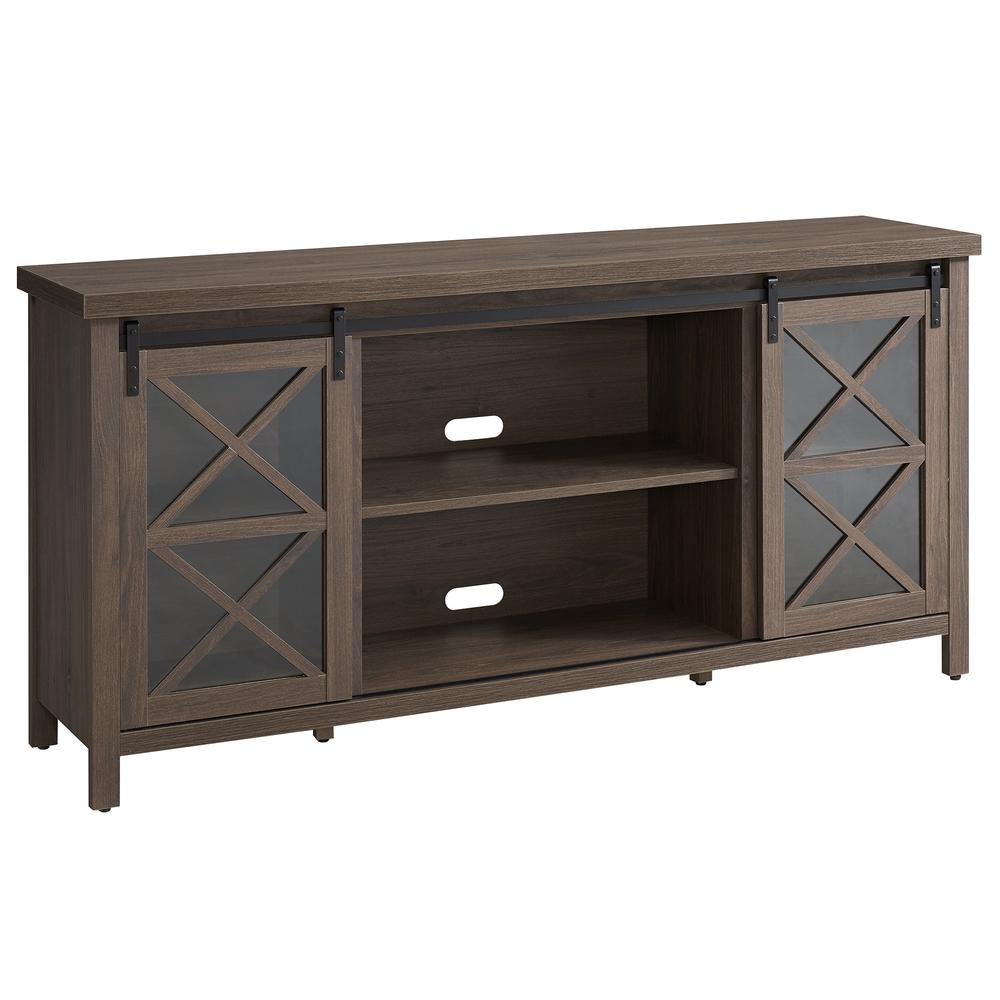 Clementine Rectangular TV Stand for TV's up to 80" in Alder Brown. Picture 1