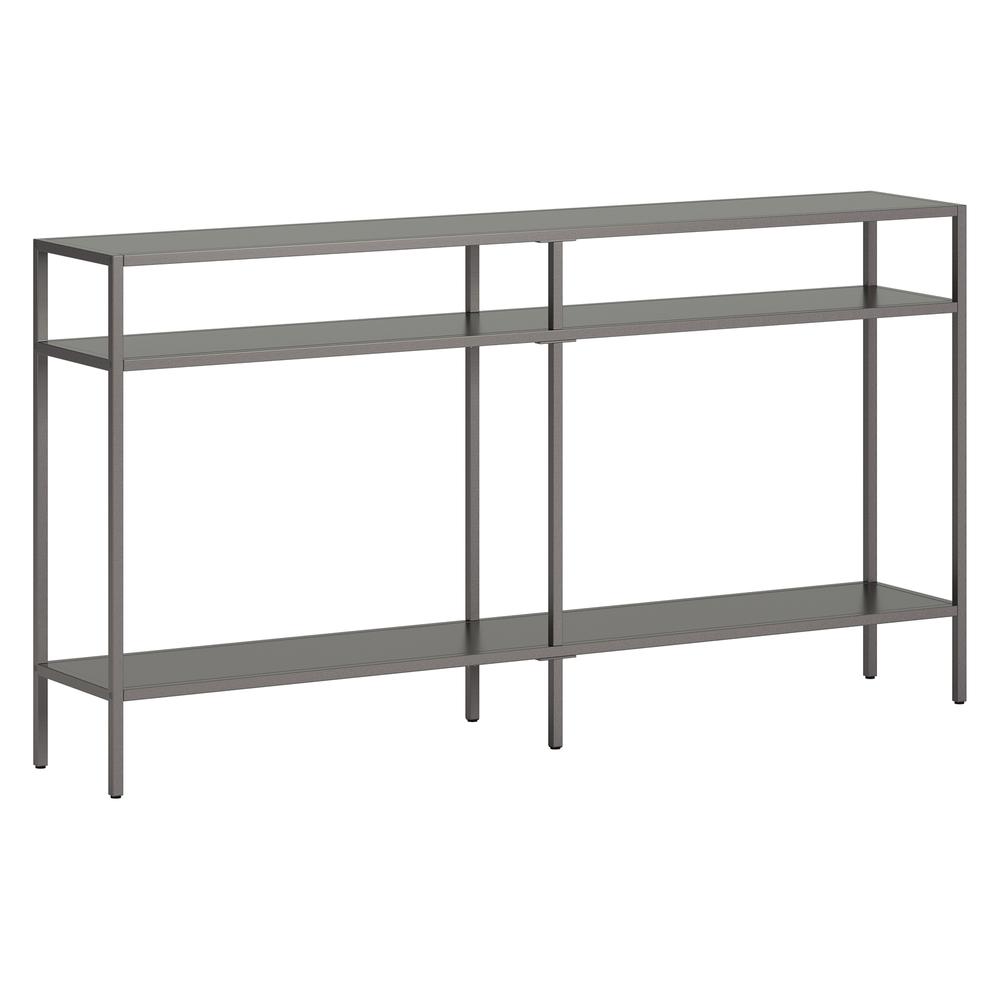 Sivil 55'' Wide Rectangular Console Table with Metal Shelves in Gunmetal Gray. Picture 1