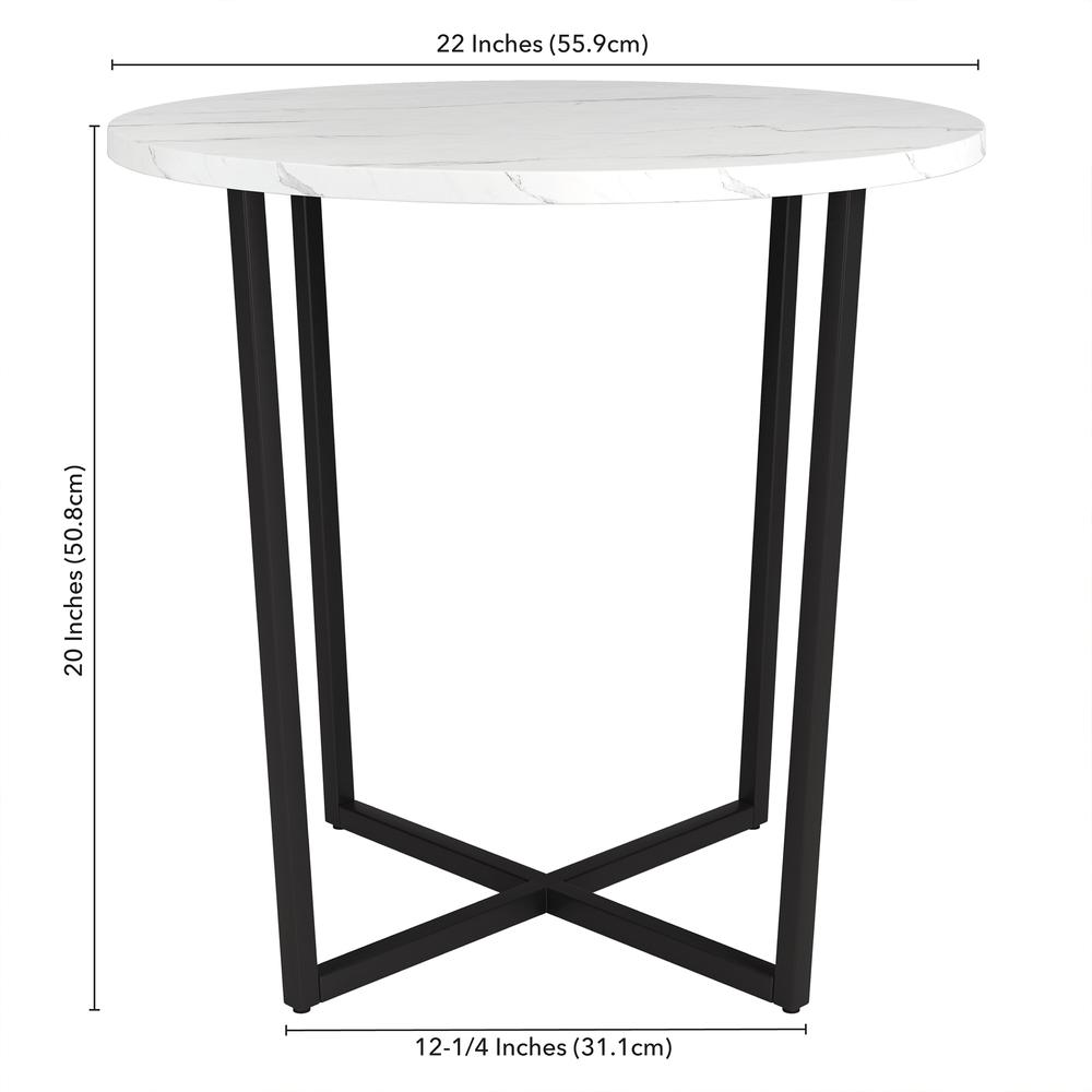 Pivetta 22" Wide Round Side Table with Faux Marble Top in Blackened Bronze. Picture 5
