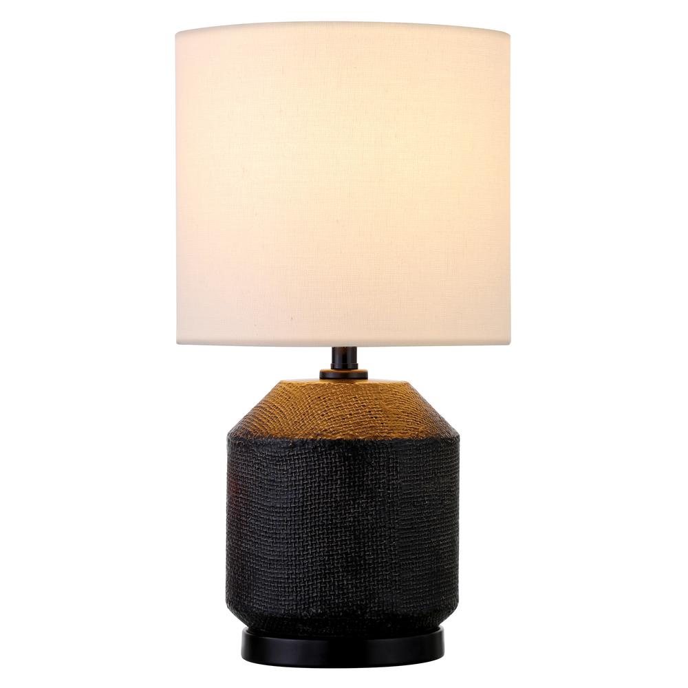 15" Textured Ceramic Mini Lamp with Fabric Shade in Matte Black/Bronze/White. Picture 3